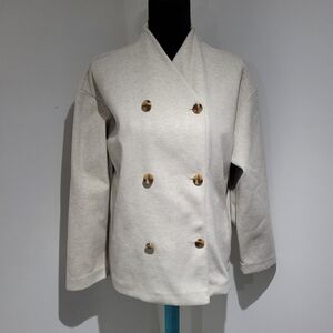 Banana Republic Womens Double Breasted Brushed Knit Jacket Small Oatmeal Heather